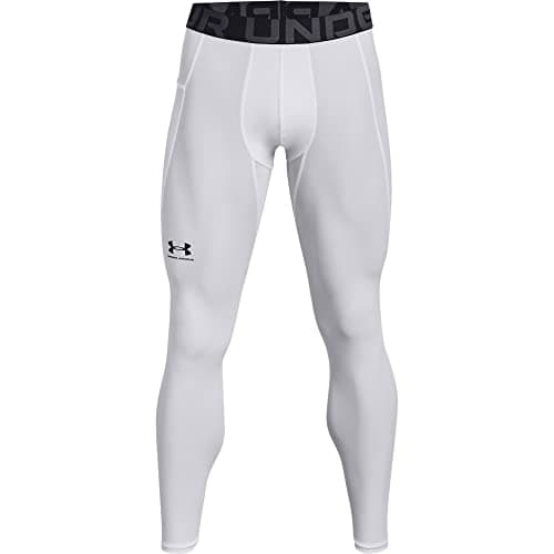 Under Armour Men's HeatGear Armour Leggings, White (100)/Black, Medium Tall
