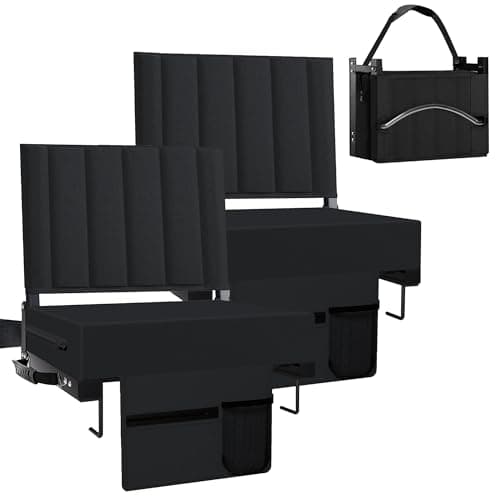 Aliphon Stadium Seat for Bleachers with Back Support and Cushion, Bleacher Seats with Shoulder Strap and Cup Holder, Padded Portable Folding Comfort Stadium Chair, for Sports Events, Black (2pcs)