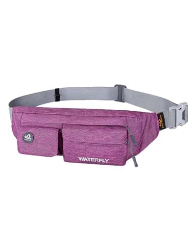 WATERFLY Fanny Pack for Women Men Water Resistant Small Waist Pouch Slim Belt Bag with 4 Pockets for Running Travelling Hiking Walking Lightweight Crossbody Chest Bag Fit All Phones