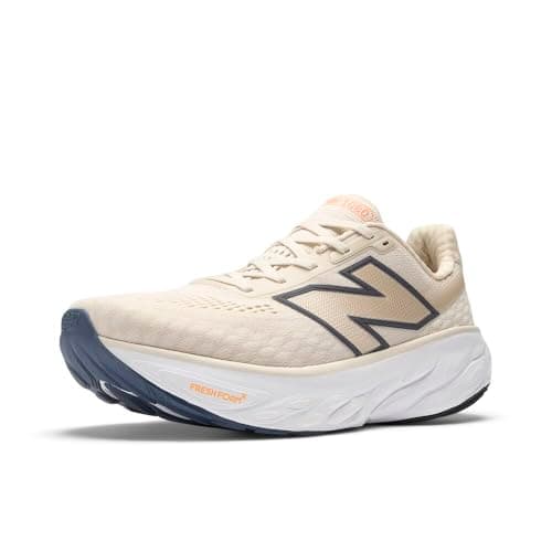 New Balance Men's Fresh Foam X 1080 V14 Running Shoe, Sea Salt/Vintage Indigo/Hot Mango, 7 M
