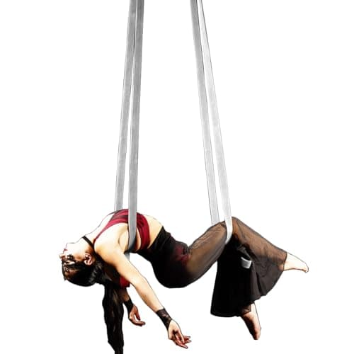 9ft 2.75m Aerial Straps Ropes Yoga Aerial Acrobatics Body Aerial Loop Trapeze Circus Apparatuses Equipment Three-Layer Straps 1 pairs (Light Grey)