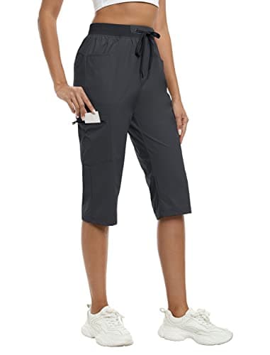 MoFiz Capris for Women Casual Summer Womens Capris for Summer Outdoor Cargo Athletic Travel Pants Dark Gray XXX-Large