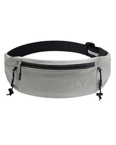 WATERFLY Running Belt Fanny Pack: Breathable 3 Pocket Waist Bag for Men Women Workout Exercise Fitness Phone Holder Fits All Phones - Runner Marathon Jogging Race Belt with Bib Clip Gray