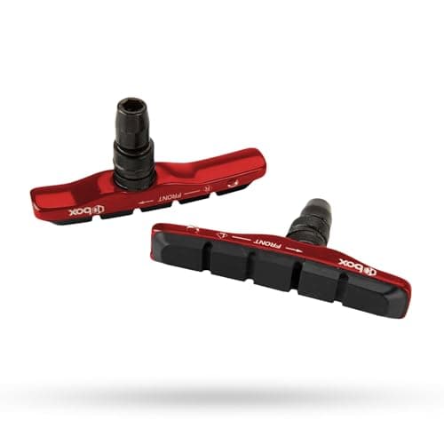 Box Two 70 Millimeters BMX Brake Pads w/CNC-Machined Cartridge Body, Laser-Etched Graphics, Single Compound Rubber Pad & Pivoting Posts | Red