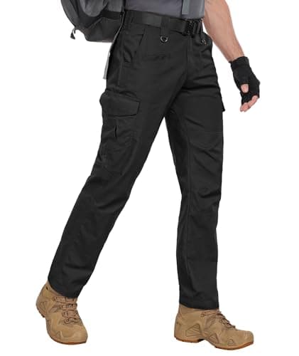 Zoofly Cargo Pants for Men Ripstop Water Proof Mens Work Pants Elastic Waist Combat Tactical Pants with Pockets Black 42W*34L