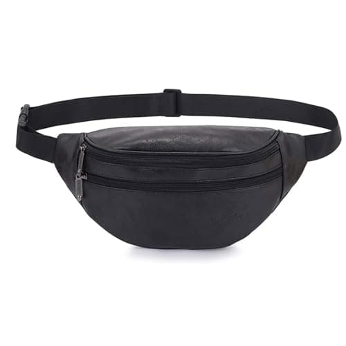 Ausion Leather Fanny Pack for Men and Women, Hip Bum Waist Bag for Hiking Running Travel, Multiple Pockets - Sturdy Zippers Waist Pack for Unisex