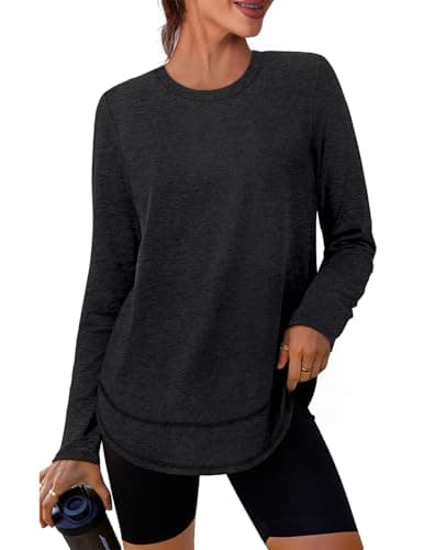 Womens Workout Tops Long Sleeve Swim Shirt Rash Guard Athletic Tops Ropa Deportiva para Mujer Running Loose Fit Exercise Beach Vacation Lightweight Sweatshirt Black M