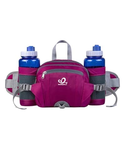 WATERFLY Fanny Pack Waist Bag: Fannie Pack 2 Water Bottle Holders Lumbar Belt Hiking Walking Running Jogging Camping Large Woman Man (Bottle Not Included)
