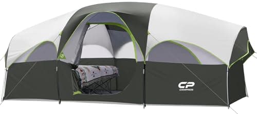 CAMPROS CP Tent 8 Person Camping Tents, Weather Resistant Family Tent, 5 Large Mesh Windows, Double Layer, Divided Curtain for Separated Room, Portable with Carry Bag - Deep Gray