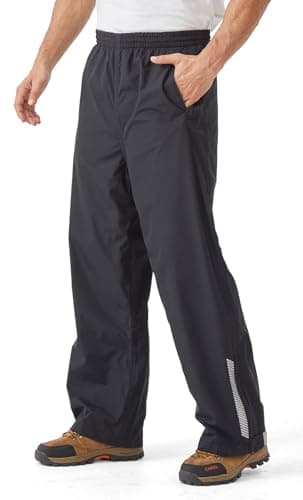 EIGIOO Men's Packable Rain Pants Waterproof Windproof Outdoor Rain Overpants for Hiking Fishing Daily Work Black Medium 32