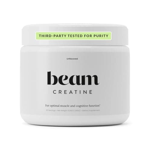 BEAM Creatine Monohydrate Powder – 5g Micronized Creatine Monohydrate, Third Party Tested Creatine for Women & Men, Muscle Strength, Growth, Recovery & Cognitive Support, Unflavored, 30 Servings