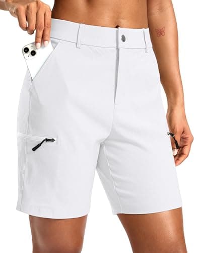 G Gradual Women's 7" Hiking Cargo Shorts Quick Dry Lightweight Golf Outdoor Work Summer Travel Shorts with Pockets(White,M)