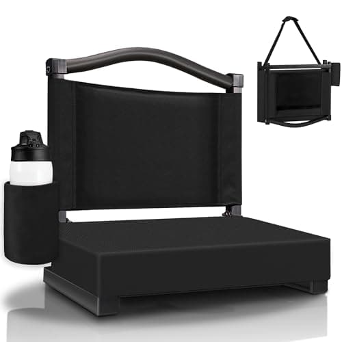 HABUTWAY Stadium Seats with Back Support and Thick Cushion Bleacher Seats with Backs and Cushion Wide, Stadium Chairs Include Shoulder Strap and Pocket, Perfect for Sports Events (Black)