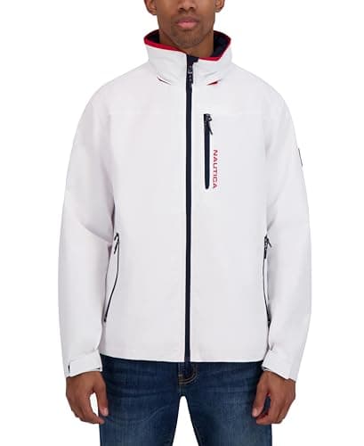 Nautica Men's Lightweight Sailing Jacket – Waterproof & Windproof, Breathable, Bright White, Regular, Medium