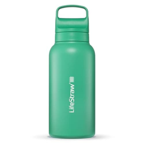 LifeStraw Go Series – Insulated Stainless Steel Water Filter Bottle for Travel and Everyday Use, Removes Bacteria, Parasites and Microplastics, Improves Taste, 1L Cactus Green