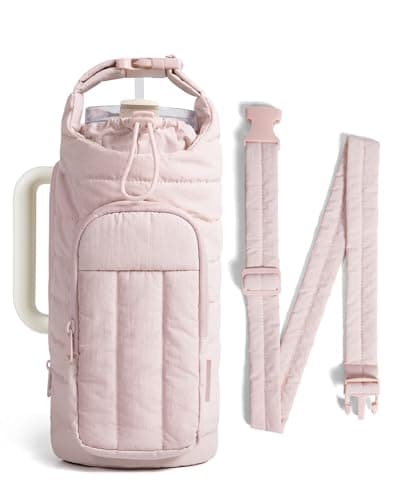 BAGSMART Water Bottle Holder Bag with Strap, 40/32 oz Crossbody Bag Gym Accessories, Sling Purses for Women, Light Pink