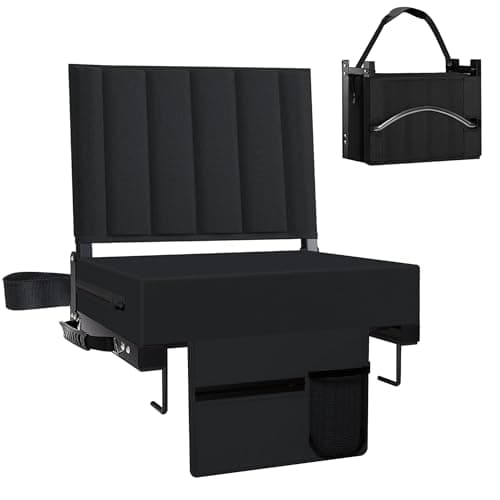 Aliphon Stadium Seat for Bleachers with Back Support and Cushion, Bleacher Seats with Shoulder Strap and Cup Holder, Padded Portable Folding Comfort Stadium Chair, for Sports Events, Black (1pcs)