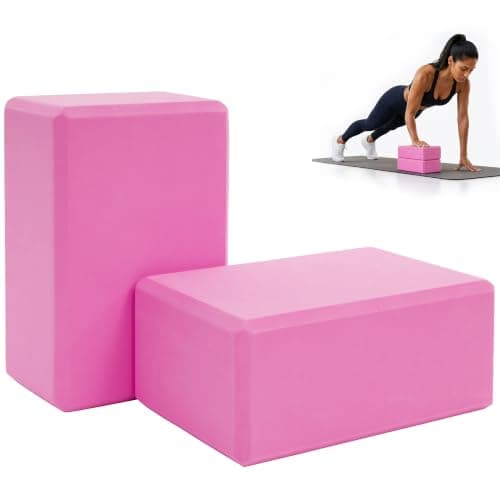 2 Pack Yoga Blocks 9"x6"x4" – High Density EVA Foam, Non-Slip Textured Surface, Supportive Lightweight & Odor Resistant – Ideal for Yoga, Pilates, Meditation, Flexibility-pink