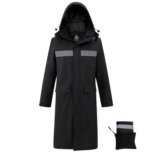 Wantdo Rain Jacket for Men, Waterproof Long Rain Coat, Hi-Vis Black S