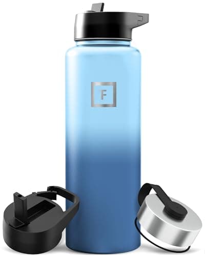 IRON °FLASK Camping & Hiking Hydration Flask with Straw, Wide Mouth Insulated Stainless Steel Sports Water Bottle - 40 oz Blue Waves