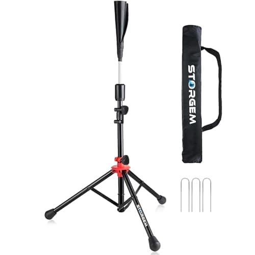 Storgem Batting Baseball tee Softball, Easy to Adjustable Height,Portable Tripod Stand Base Tee for Hitting Training Practice,with Carrying Bag (Black Red Pro)