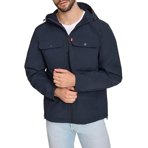 Levi's Men's Hooded Waterproof Arctic Cloth Rain Jacket, Navy, X-Large