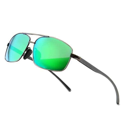 SUNGAIT Ultra Lightweight Rectangular Polarized Sunglasses Men UV400 Protection (Gunmetal Frame Green Mirror Lens, 62) Metal Frame 2458 QKLV