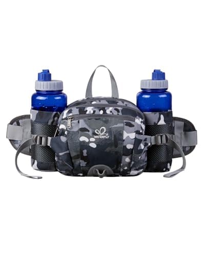WATERFLY Fanny Pack Waist Bag: Fannie Pack 2 Water Bottle Holders Lumbar Belt Hiking Walking Running Jogging Camping Large Woman Man (Bottle Not Included)