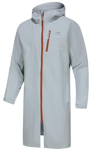 NORDIC OUTLAND Rain Jacket Men,Waterproof Breathable Long Raincoat with Hood Mesh Lining,Windbreaker for Hiking Fishing Camping (US, Alpha, 3X-Large, Regular, Regular, Light Grey)