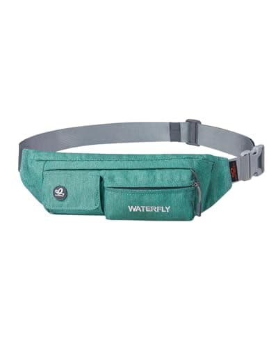 WATERFLY Fanny Pack Slim Soft Polyester Water Resistant Waist Bag Pack for Man Women Carrying iPhone 8 Samsung S6 Dark Green