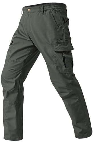 SPOSULEI Men's Cargo Work Pants Waterproof Ripstop Tactical Lightweight Durable Work Pants with 7 Pockets for Construction, Outdoor Working Army Green 42Wx30L