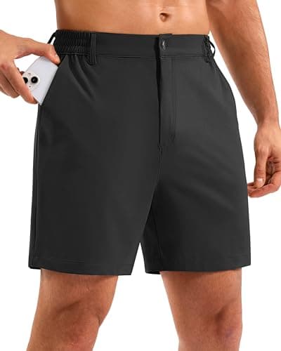 Pudolla Men's Casual Shorts 5" Lightweight Golf Shorts with 3 Pockets Stretch Quick Dry Comfy Work Shorts(Black L5_L