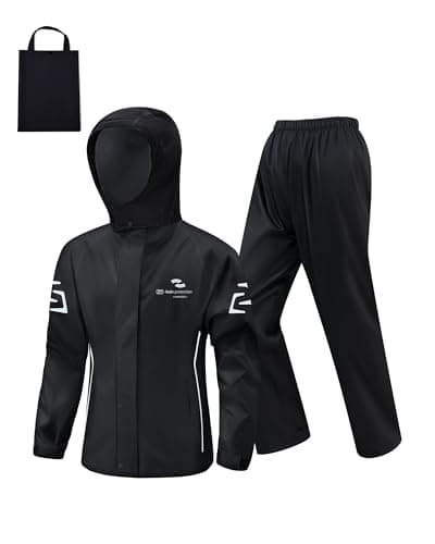 RINJOY Rain Suits for Men Waterproof Women Rain Jacket Black Packable Lightweight Breathable Hooded Rain Gear