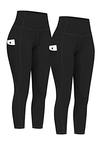 PHISOCKAT 2 Pack High Waist Yoga Pants with Pockets, Tummy Control Leggings, Workout 4 Way Stretch Yoga Leggings