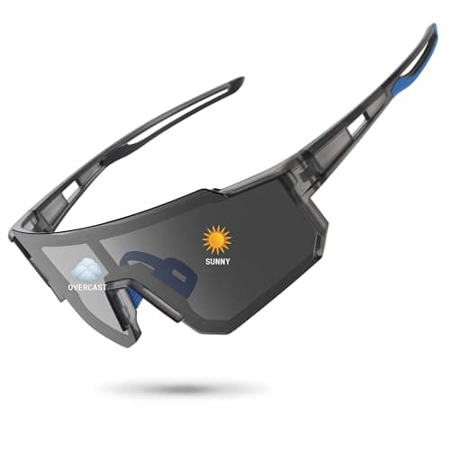 STORYCOAST Polarized Sports Sunglasses for Men Women,Driving Fishing Cycling Mountain Bike Sunglasses UV400 Protection Clear Gray Frame-photochromic Lens