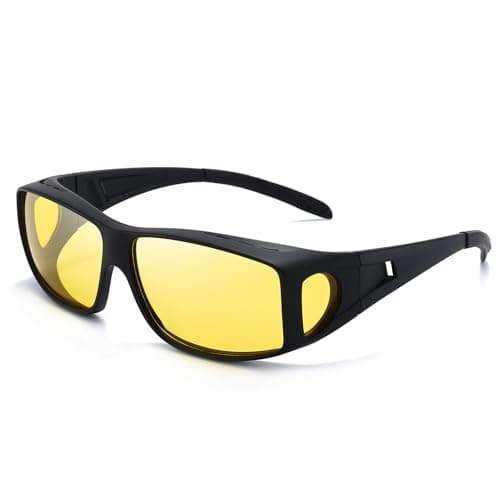 Dollger Night Vision Glasses for Men Women Anti Glare Polarized HD Night Driving Glasses Wrap Around Fit Over Prescription Eyewear
