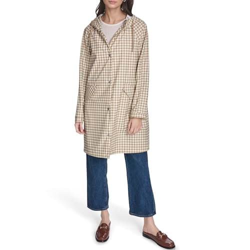 Levi's Women's Raglan Sleeve Rain Jacket, Tan/Cream Gingham, X-Large