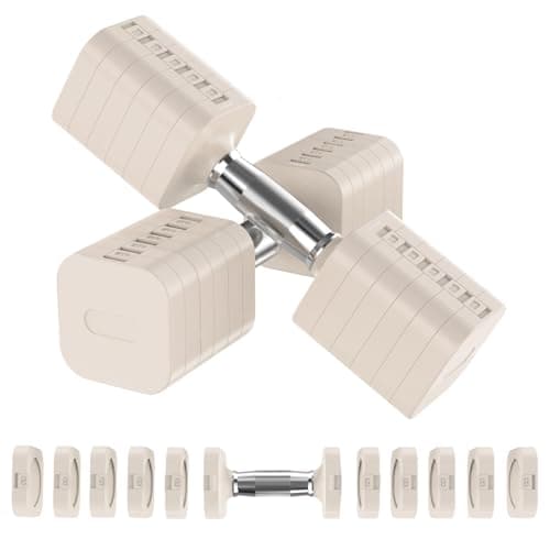 Hezeyferg 22LB 26.4LB 30.8LB Adjustable Dumbbells Set, Adjustable Weight Dumbbells with Multiple Levels, Hand Weights Sets for Women/Men Home Gym Full Body Workout (15.4LB Each (30.8LB Pair), Beige)
