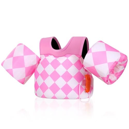 MoKo Toddler Swim Vest for Kids, Arm Floaties for Toddler 20-30-50 lbs, Water Wings with Emergency Whistle, Cute Arm Band Pool Floaties Swim Training Equipment for Beach, Pool, Pink Diamond Pattern