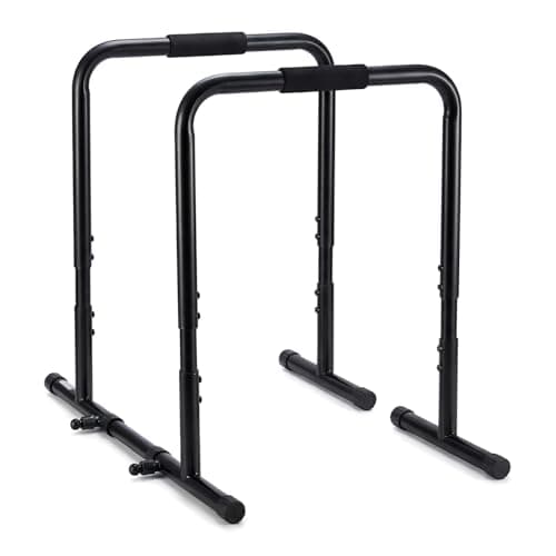 OLIXIS Dip Bar, Adjustable Heavy Duty Dip Bar Station with Soft High-Density Foam Handles, Stabilizer Parallel Parallette Bar Fitness Equipment for Home, Gym, Patio, Office - Black