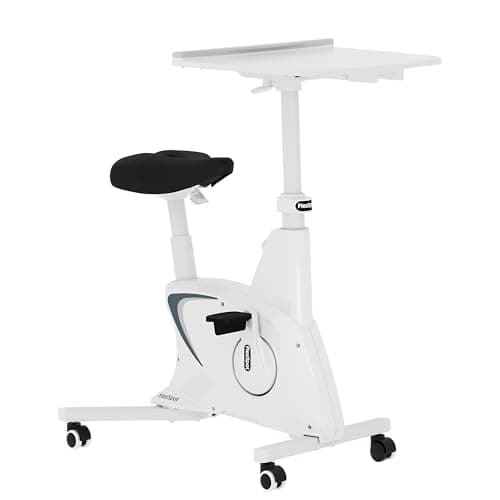 FLEXISPOT Exercise Bike with 2D Desktop, Space Saving Under Desk Bike with Removable Desk, Stationary Bikes Upright Indoor Bikes with 8 Level Magnetic Resistance Upgraded Pro Flywheel, V9 White