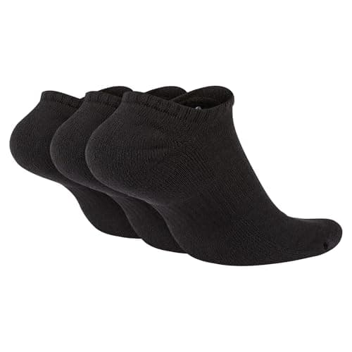 Nike Unisex Everyday Cushioned Training No-Show Socks (3 Pairs), Black/White, Large