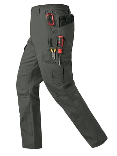 CNBQDD Men Work Pants Ripstop Water Resistant Cargo Pants Men with 7 Pockets Tactical Hiking Pants Construction Army Green 30Wx32L