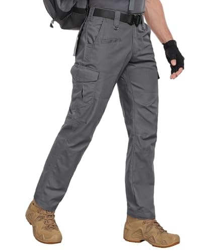 Zoofly Work Pants for Men Ripstop Water Proof Cotton Mens Work Pants with Multi Pockets Outdoor Hiking Pantalones Hombre Grey 36W*34L