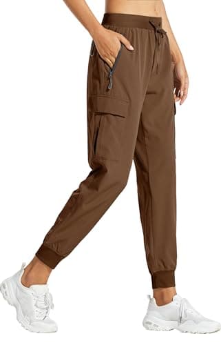 Libin Women's Cargo Joggers Lightweight Quick Dry Hiking Pants Athletic Lounge Casual Travel, Dark Brown XL