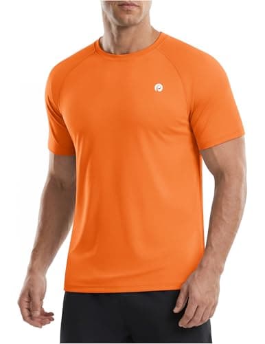 PINSPARK Gym Shirts Men Quick Dry UPF 50+ Workout T-Shirts Rash Guard Swim Shirts Moisture Wicking Tee for Athletic, Beach, Hiking 3XL Orange