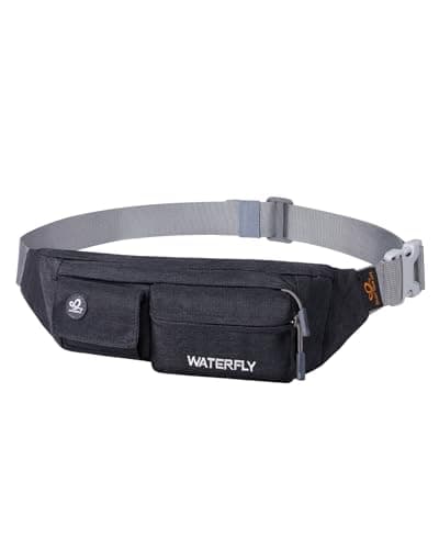 WATERFLY Fanny Pack for Women Men Water Resistant Small Waist Pouch Slim Belt Bag with 4 Pockets Lightweight Crossbody Chest Bag Fit All Phones, 11.02 x 2.1 x 4.3 inch