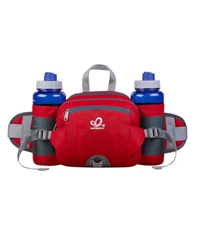 WATERFLY Fanny Pack Waist Bag: Fannie Pack 2 Water Bottle Holders Lumbar Belt Hiking Walking Running Jogging Camping Large Woman Man (Bottle Not Included)