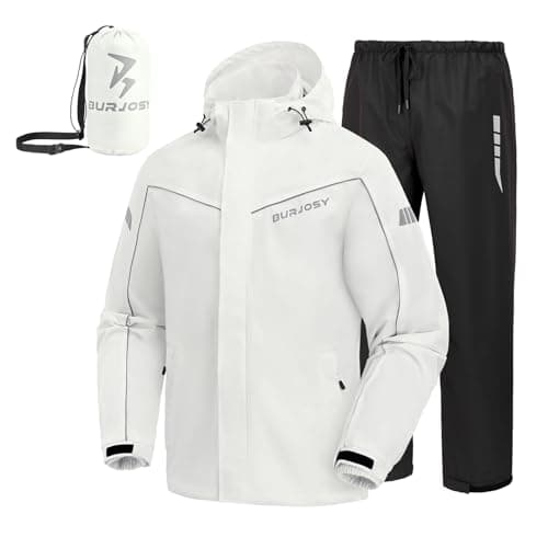 Burjosy Rain Suit for Men, Packable Waterproof Rain Jacket & Pants, Reflective Raincoat Rain Gear for Outdoor Golf Fishing