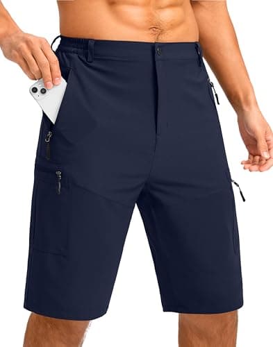 Pudolla Men's Hiking Shorts 11" Lightweight Cargo Work Shorts for Men Summer Travel Golf Casual Outdoor with 5 Pockets(Navy 3X-Large)